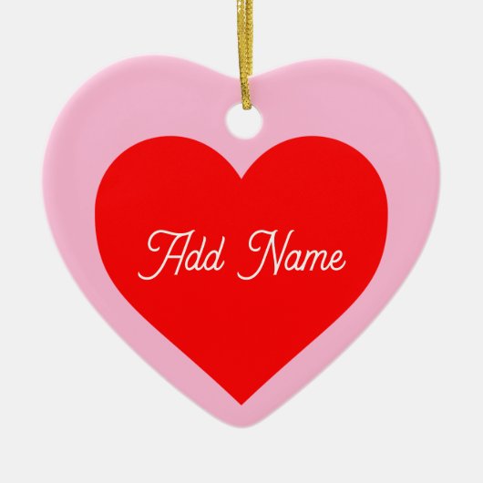 Rotes Herz Pastell Pink Personalisiert Keramik Ornament (Vorne)