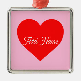 Rotes Herz Pastell Pink Personalisiert Ornament Aus Metall