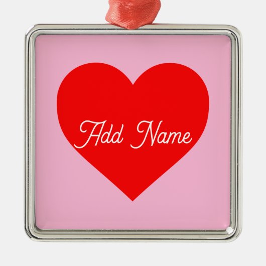 Rotes Herz Pastell Pink Personalisiert Ornament Aus Metall (Vorne)