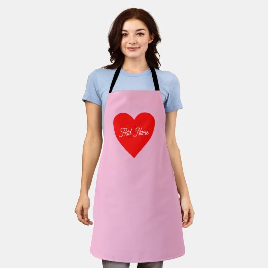 Rotes Herz Pastell Pink Personalisiert Schürze (Getragen)