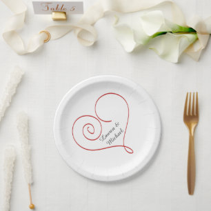 Rotes Herz-personalisierte Hochzeit Pappteller