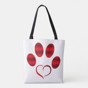 Rotes Herz Pfote Tasche