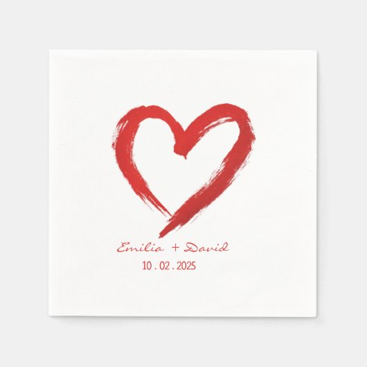 Rotes Herz romantische Hochzeit Serviette (Vorderseite)