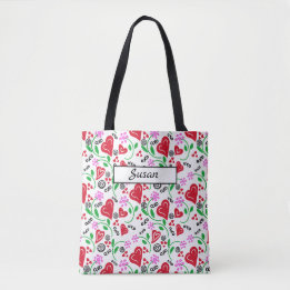 Rotes Herz Rosa Blume Tasche