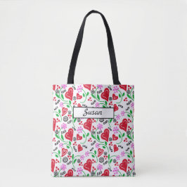 Rotes Herz Rosa Blume Tasche