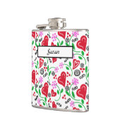 Rotes Herz Rosa Blume Vinyl Wrapped Flask Flachmann (Links)
