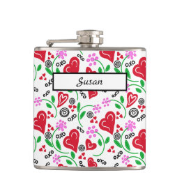 Rotes Herz Rosa Blume Vinyl Wrapped Flask Flachmann