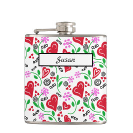 Rotes Herz Rosa Blume Vinyl Wrapped Flask Flachmann
