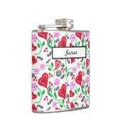 Rotes Herz Rosa Blume Vinyl Wrapped Flask Flachmann (Rechts)