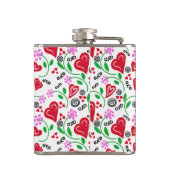Rotes Herz Rosa Blume Vinyl Wrapped Flask Flachmann (Rückseite)