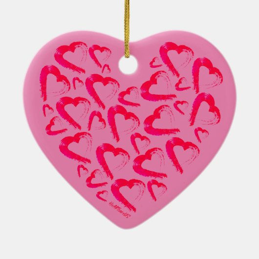 Rotes Herz Rosa Keramik Ornament (Hinten)