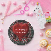 Rotes Herz & Rose Gotische Valentinische Hochzeits Pappteller (Party)