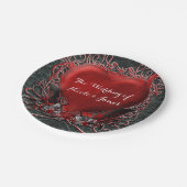 Rotes Herz & Rose Gotische Valentinische Hochzeits Pappteller (Schrägansicht)