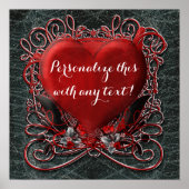 Rotes Herz & Rose Gotische Valentinische Hochzeits Poster (Vorne)