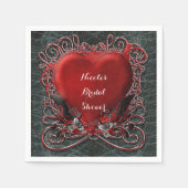 Rotes Herz & Rose Gotische Valentinische Hochzeits Serviette (Vorderseite)