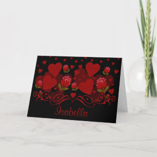 Rotes Herz, rote Rosen für Valentinstag Feiertagskarte