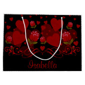 Rotes Herz, rote Rosen für Valentinstag Große Geschenktüte (Rückseite)