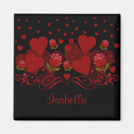 Rotes Herz, rote Rosen für Valentinstag Magnet