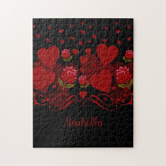 Rotes Herz, rote Rosen für Valentinstag Puzzle (Vertikal)