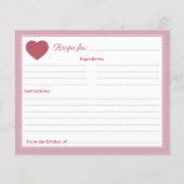 Rotes Herz Rustikales Brautparty Rosa Rezept Karte (Vorderseite)