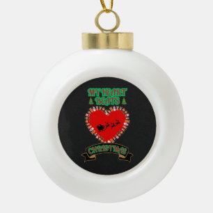 Rotes Herz Santa Sleigh Rentierfest Weihnachten Keramik Kugel-Ornament