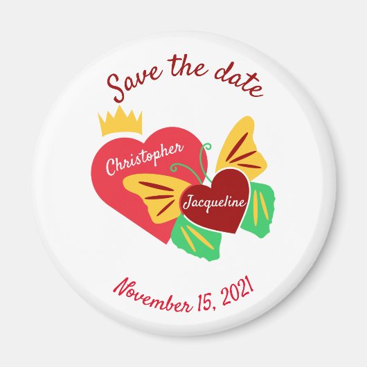 Rotes Herz, Schmetterling Save the Date Magnet (Vorne)