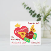 Rotes Herz, Schmetterling Save the Date Postkarte (Stehend Vorderseite)
