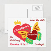 Rotes Herz, Schmetterling Save the Date Postkarte (Vorne/Hinten)