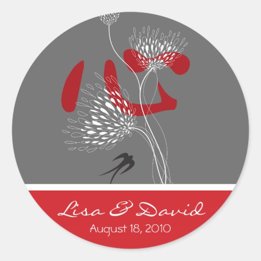 Rotes Herz Schwalben Ai Liebe Chinesischer Hochzei Runder Aufkleber (Vorderseite)