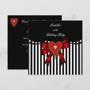 Rotes Herz Schwarz Weiß gestreifter Bogen Geburtst Einladung