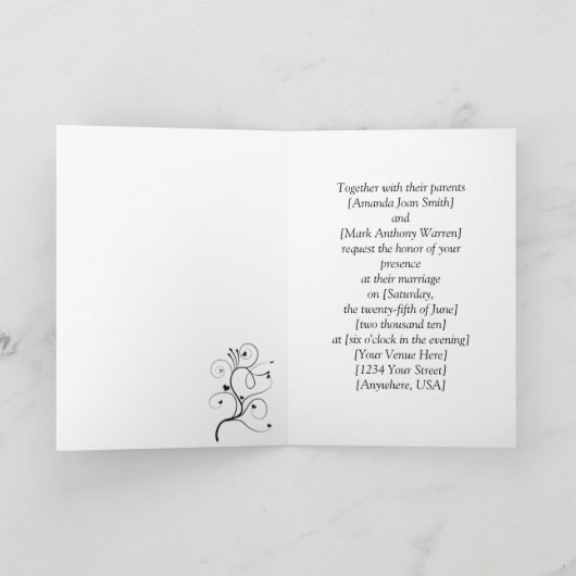 Rotes Herz Schwarze Wirbel Hochzeitseinladung Einladung (Innenseite)