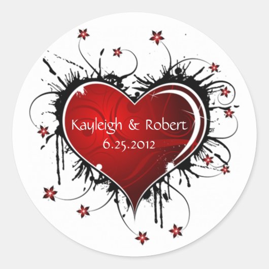 Rotes Herz Schwarze Wirbel Save the Date Sticker (Vorderseite)