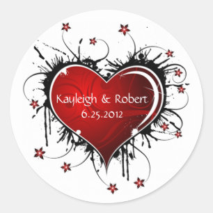 Rotes Herz Schwarze Wirbel Save the Date Sticker