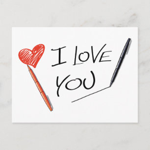 Rotes Herz Schwarzer Ich liebe Dich Stift Hochzeit Ankündigungspostkarte