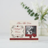 Rotes Herz Scrolls Multifunktionsleisten-Foto Save Ankündigungspostkarte (Stehend Vorderseite)