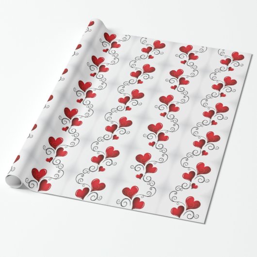 Rotes Herz Swirl Weiß Geschenkpapier (Ungerollt)