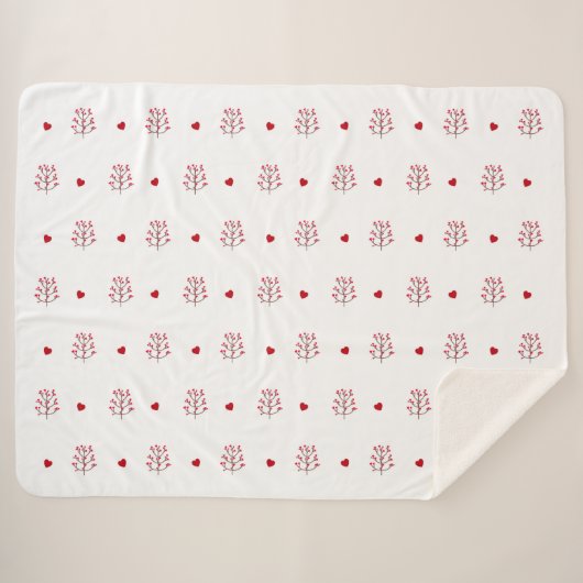 Rotes Herz und Baum Nahtloses Muster Sherpadecke (Vorderseite (Horizontal))
