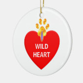 Rotes Herz und goldener Pfoten auf weißem Weihnach Keramik Ornament (Links)