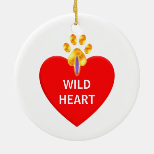 Rotes Herz und goldener Pfoten auf weißem Weihnach Keramik Ornament (Hinten)