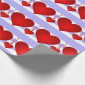 Rotes Herz und Lila und weiße Streifen Geschenkpapier (Ecke)