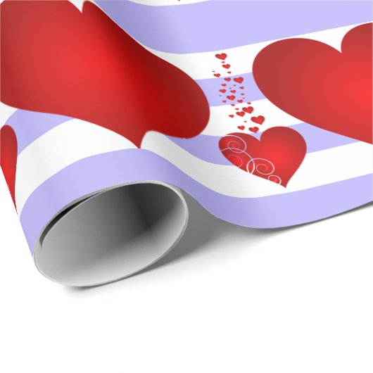 Rotes Herz und Lila und weiße Streifen Geschenkpapier (Rolleneckpunkt)