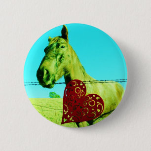 Rotes Herz und Pferd Button