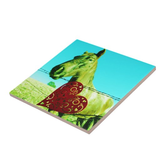 Rotes Herz und Pferd Fliese (Seite)
