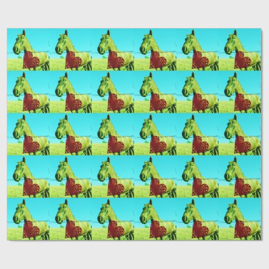 Rotes Herz und Pferd Geschenkpapier (Flach)