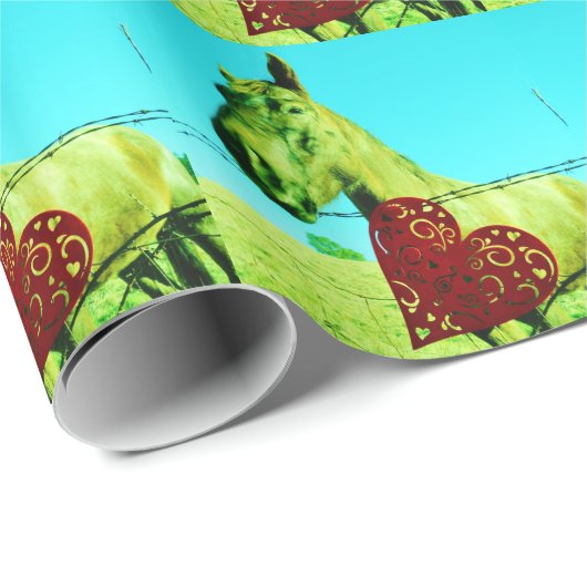 Rotes Herz und Pferd Geschenkpapier (Rolleneckpunkt)