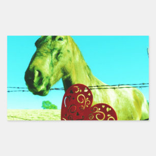 Rotes Herz und Pferd Rechteckiger Aufkleber