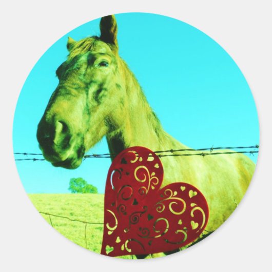 Rotes Herz und Pferd Runder Aufkleber (Vorderseite)