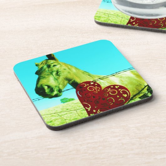 Rotes Herz und Pferd Untersetzer (Linke Seite)