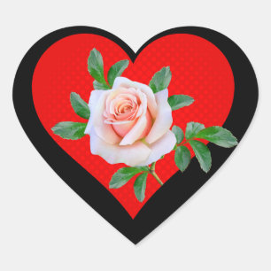 ROTES HERZ UND ROSE FÜR VALENTINSTAG Herz-Aufkleber