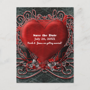 Rotes Herz und Rose Gothic Valentine Save the Date Ankündigungspostkarte